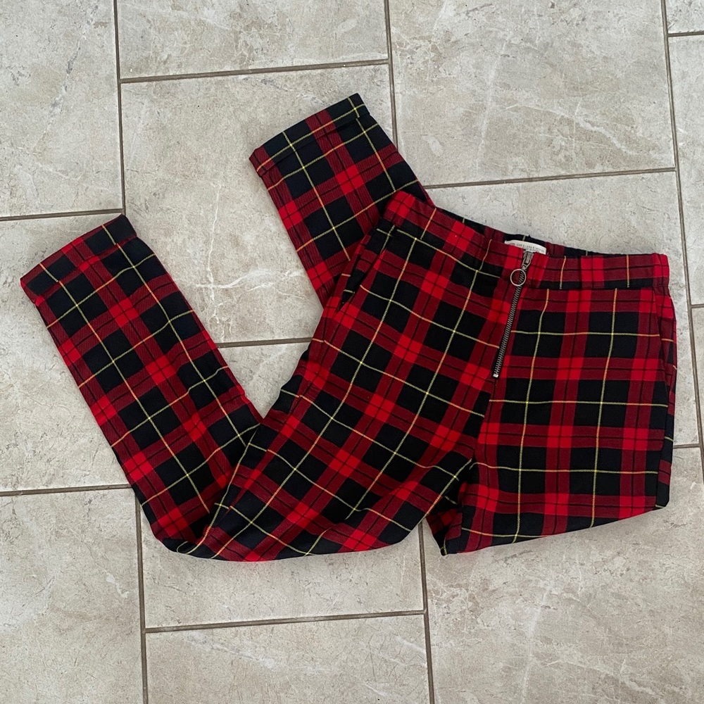 STR Red Black Plaid Hi-Rise Straight Pants